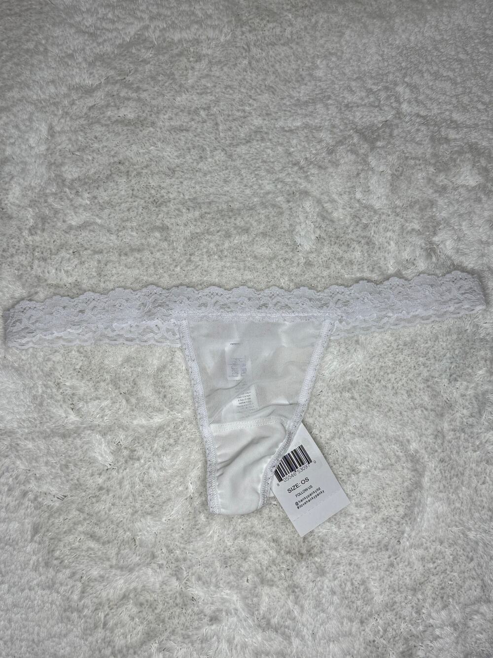 NWT Hanky Panky White Lace Thong Panty One Size Sheer Mesh
